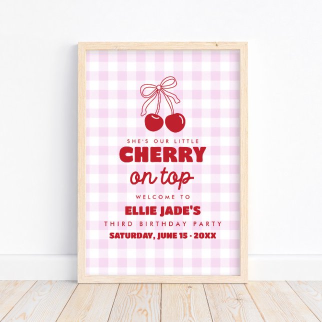 Hon är vår körsbär på toppen rosa Gingham födelsed Poster (Skapare uppladdad)