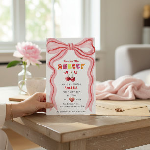 Hon är vår lilla körsbär på toppen Rosa akvarellsl Inbjudningar