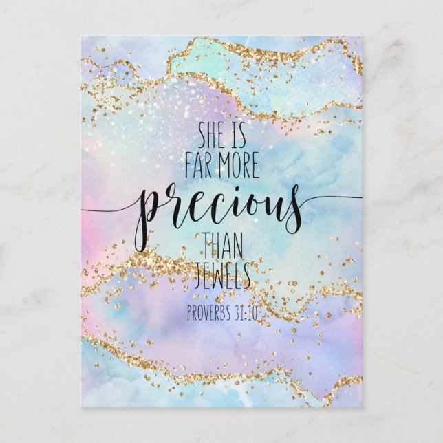 Hon är vida mer värdefull än, Ordspråksbok 31:10 Vykort (Framsida)