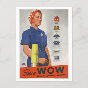 "Hon är WOW" Woman Ordnance Worker WWII Vykort