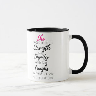 Hon bekläs - Proverbs31:25 Mugg