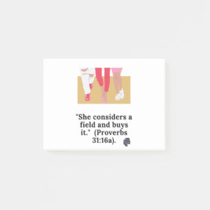 Hon betraktar en fält och köper den. (Proverbs 3 Post-it Block