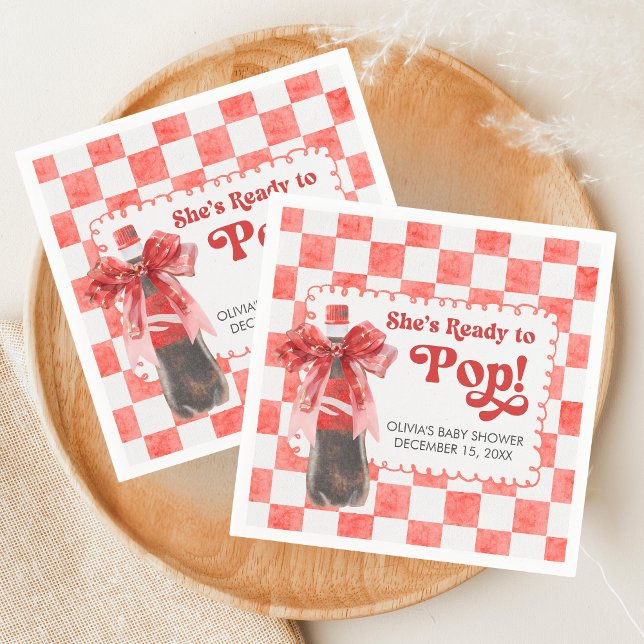 Hon Blir Hon Rund Baby Shower Pappersservett (She's Ready to Pop Cola Baby Shower Napkin)
