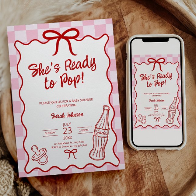 Hon Blir Mamma Barnkalas Inbjudan (shes ready to pop baby shower
ready to pop invitation
baby shower invitation girl
pink baby shower )