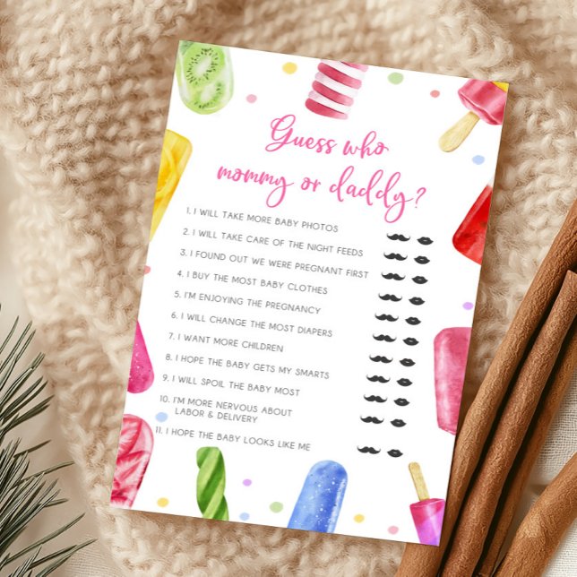 Hon Blir Mamma eller Pappa Gissa Vem Spelet (Popsicle Baby Shower Guess Who Mommy or Daddy Game)