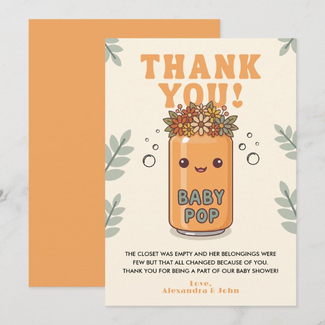 Hon Blir Snart Mamma Baby Shower Boho Orange Kawai Tack Kort (Fram/baksida)