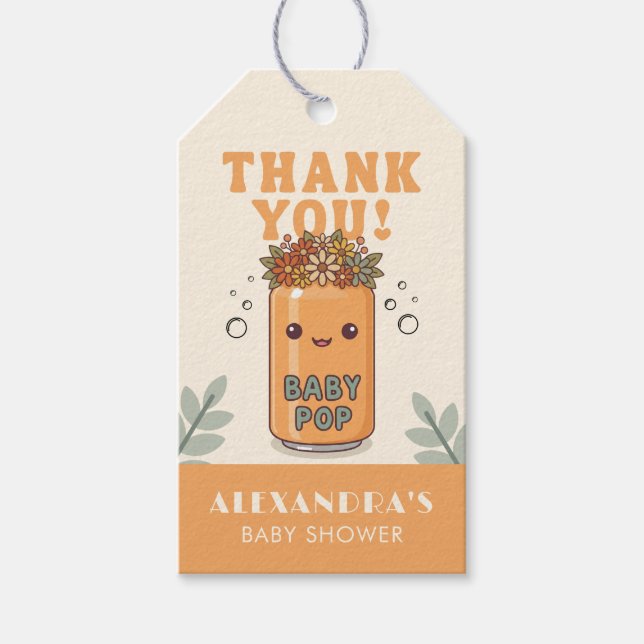 Hon Blir Snart Mamma Tack Orange Kawaii Läskedryck Presentetikett (Framsidan)