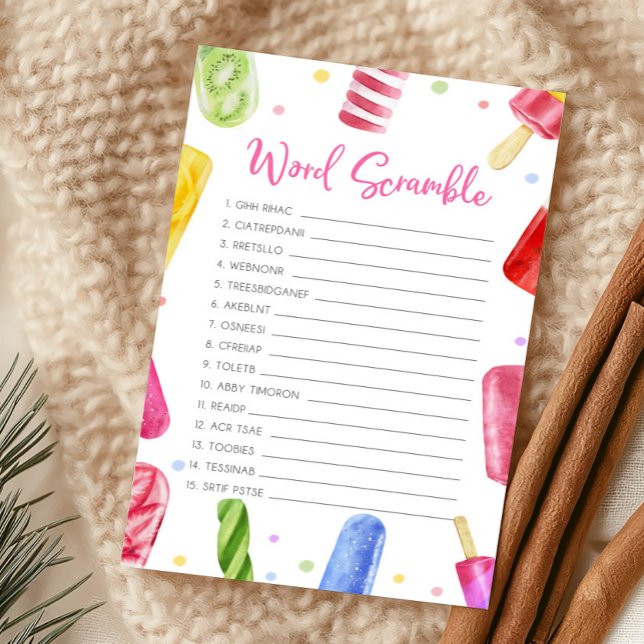 Hon Blir Vacker Bebis Badrums Ordjumble Spel (Popsicle Baby Shower Word Scramble Game)