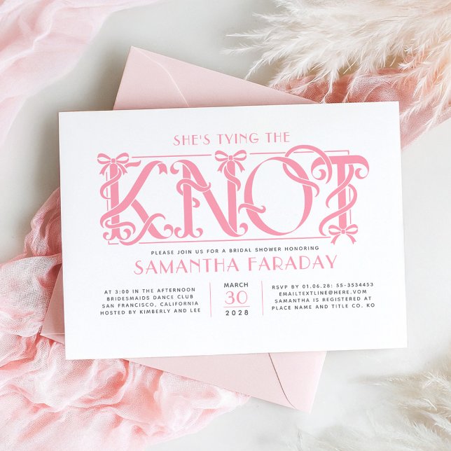 Hon Bryter Ut - Rosa Båge Bröllopsfest Inbjudningar (Pink Bow Bridal Shower Invitations She's Tying The Knot)