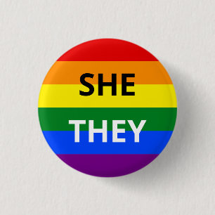 Hon/de Pronoun Rainbow Badge Knapp