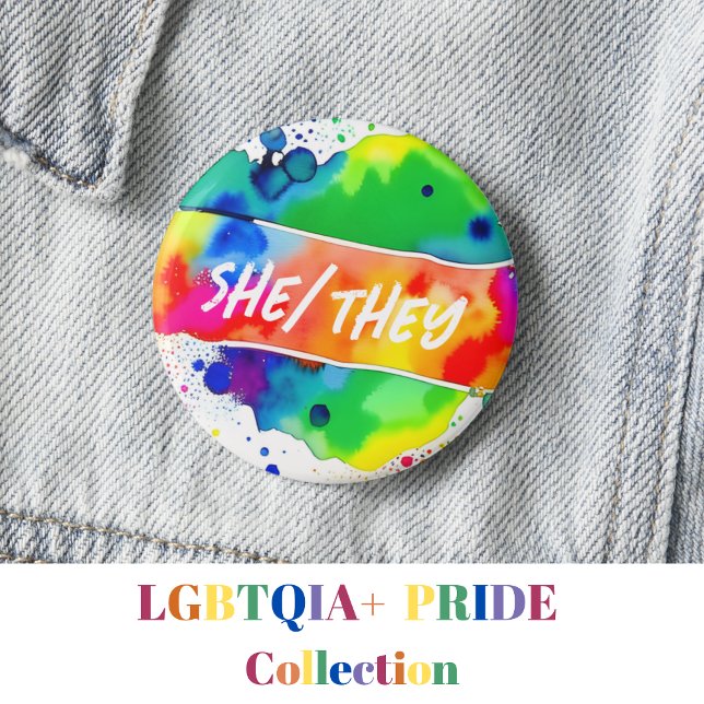 Hon/de Pronouns Pride Watercolor Rainbow Knapp (Skapare uppladdad)