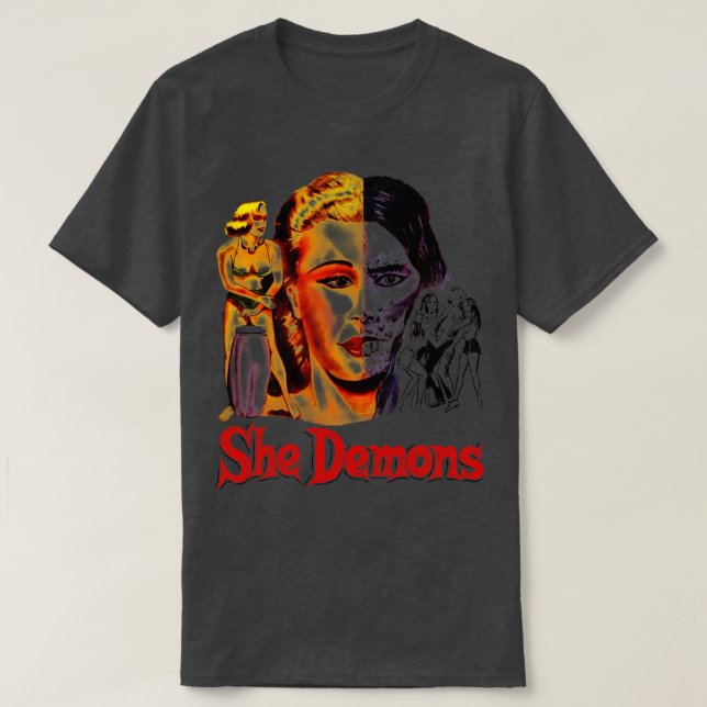 Hon demonerar 50-talets Cult Horror Movie T Shirt (Design framsida)