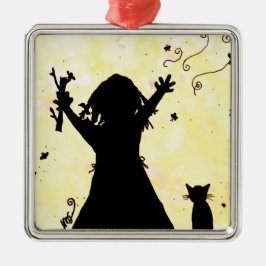 Hon drömm av magi i månen julgransprydnad metall