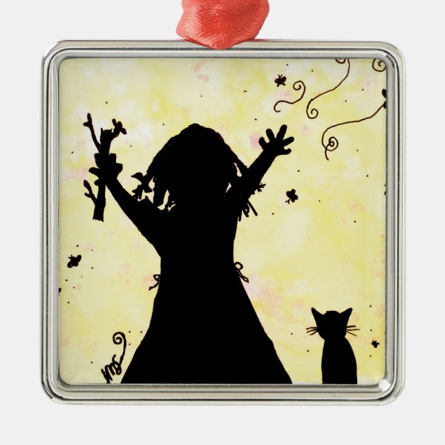 Hon drömm av magi i månen julgransprydnad metall (Framsidan)