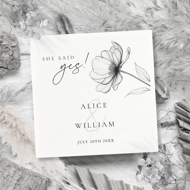 Hon Elegant Blommig Förlovningsfest Pappersservett (She Said Yes Elegant Floral Engagement Party Napkins)