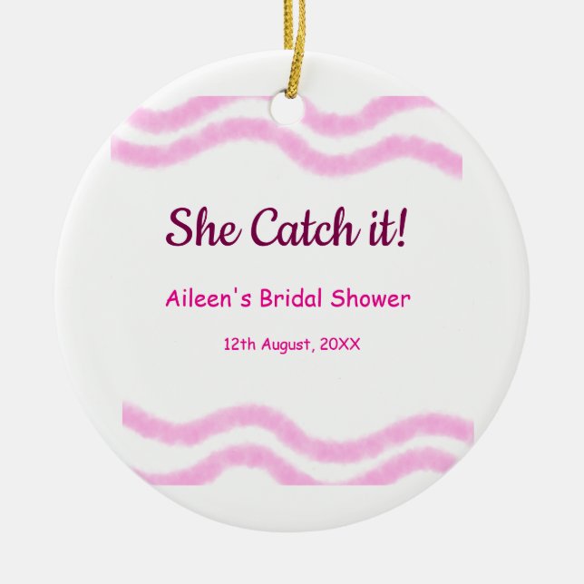 Hon fångade det rosa spiral linjer möhippa julgransprydnad keramik (Framsidan)