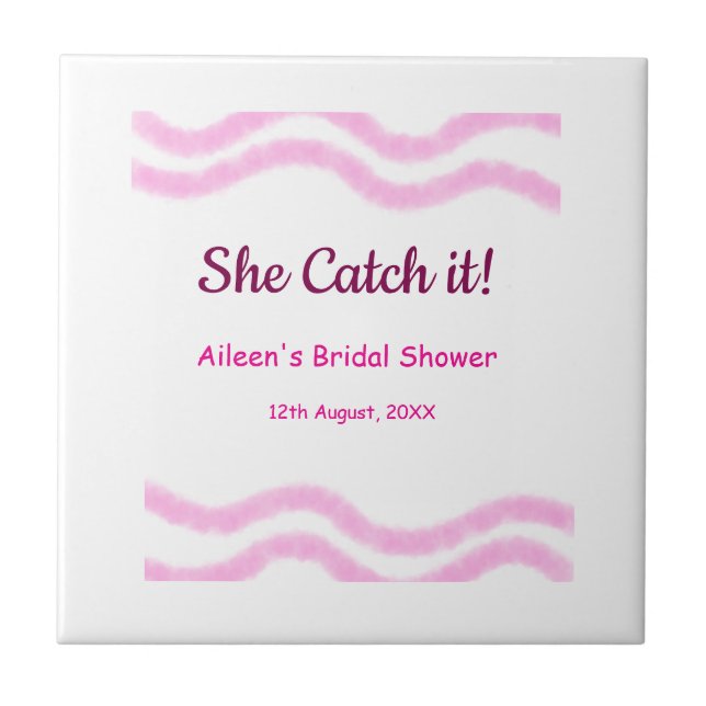 Hon fångar den rosa spiral vattenfärg linje bröllo kakelplatta (Framsidan)