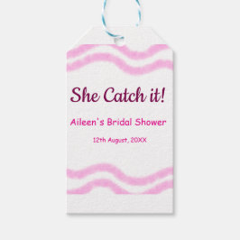 Hon fångar den rosa spiralfärg vattenfärg linjer b presentetikett