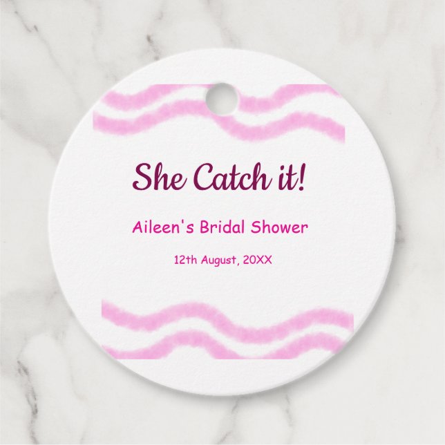 Hon fångar det rosa spiral vattenfärg linjer bröll gåvor etiketter (Framsida)