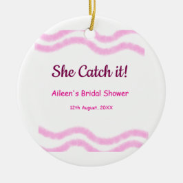 Hon Fångar det rosa spiral vattenfärg linjer bröll Julgransprydnad Keramik