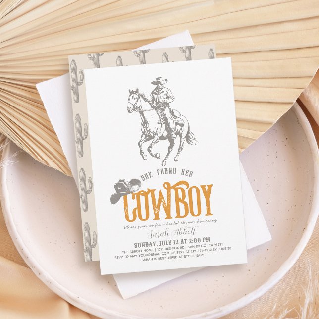 Hon Fann Hennes Cowboy Orange Bröllopsdusch Inbjudningar (Skapare uppladdad)