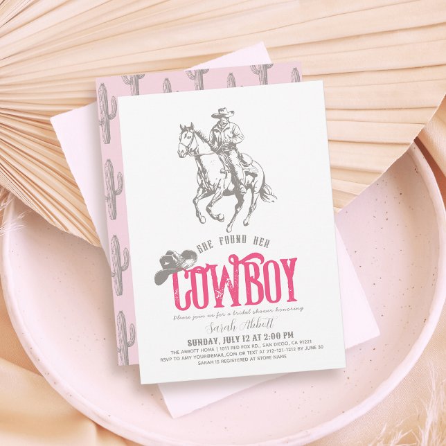 Hon Fann Hennes Cowboy Rosa Bröllopsdusch Inbjudningar (Skapare uppladdad)