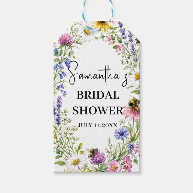 Hon Fann Hennes Humlebi Vildblomma Bröllopsdusch Presentetikett (Framsidan)