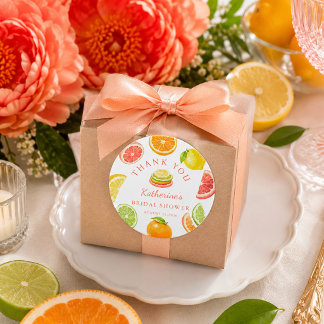 Hon Fann Hennes Huvudsakliga Citrus Bröllopsdusch Runt Klistermärke