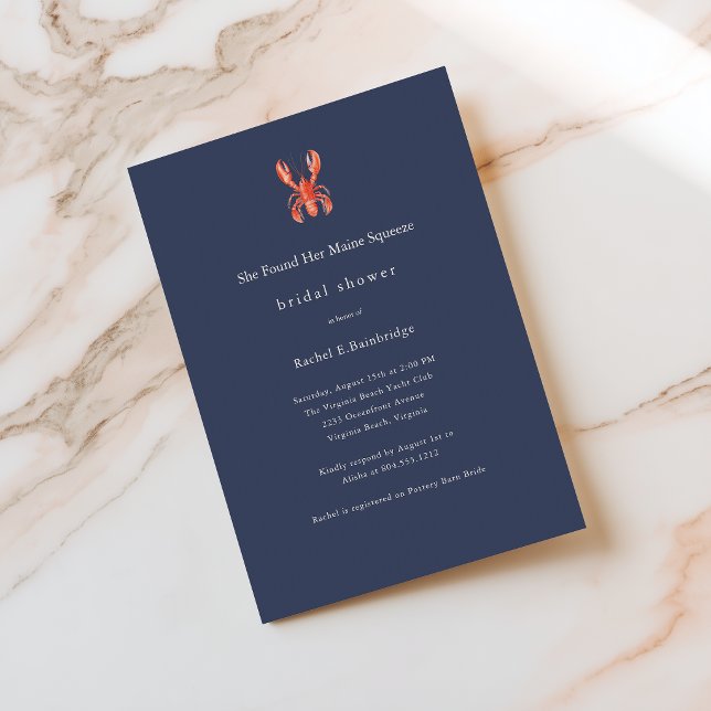 Hon Fann Hennes Main Squeeze Coastal Hummer Bröllo Inbjudningar (She Found Her Maine Squeeze Coastal Bridal Shower Invitation)