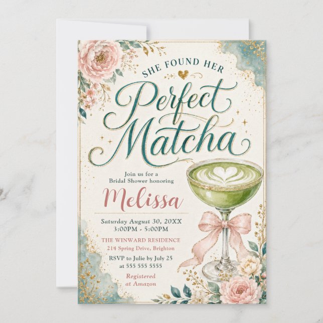 Hon Fann Hennes Perfekta Matcha Bröllopsdusch Inbjudningar (Framsida)