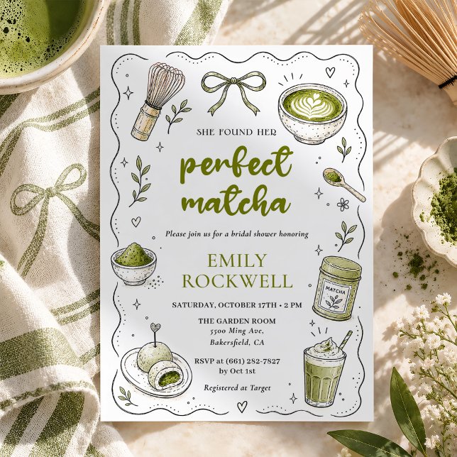 Hon Fann Hennes Perfekta Matcha Bröllopsdusch Inbjudningar (Skapare uppladdad)
