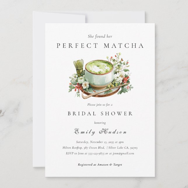 Hon Fann Hennes Perfekta Matcha Bröllopsdusch Inbjudningar (Framsida)