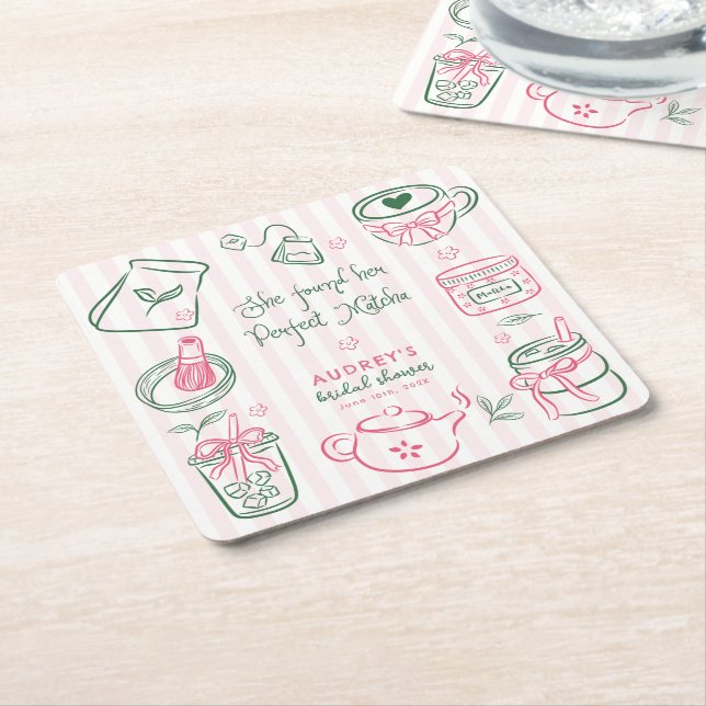 Hon Fann Hennes Perfekta Matcha Bröllopsduschfest Underlägg Papper Kvadrat (Vinklad)