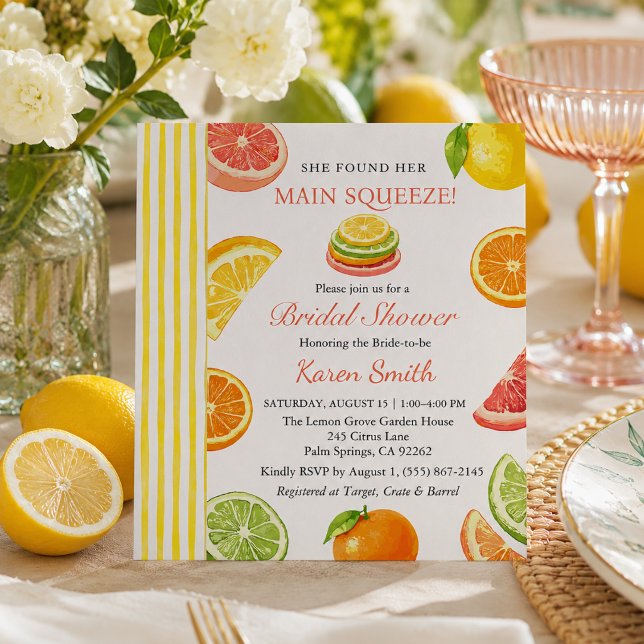 Hon Fann Hennes Stora Kärlek Citrus Bröllopsfest Inbjudningar (She found her Main Squeeze Bridal Shower Invitation)