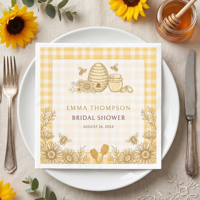 Hon Fann Sin Bikupa Bröllopsfest Pappersservett (She Found Her Honey Beehive Jar Bridal Shower Napkins)