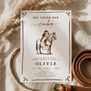 Hon Fann Sin Cowboy Västra Randiga Bröllopsdusch Inbjudningar
