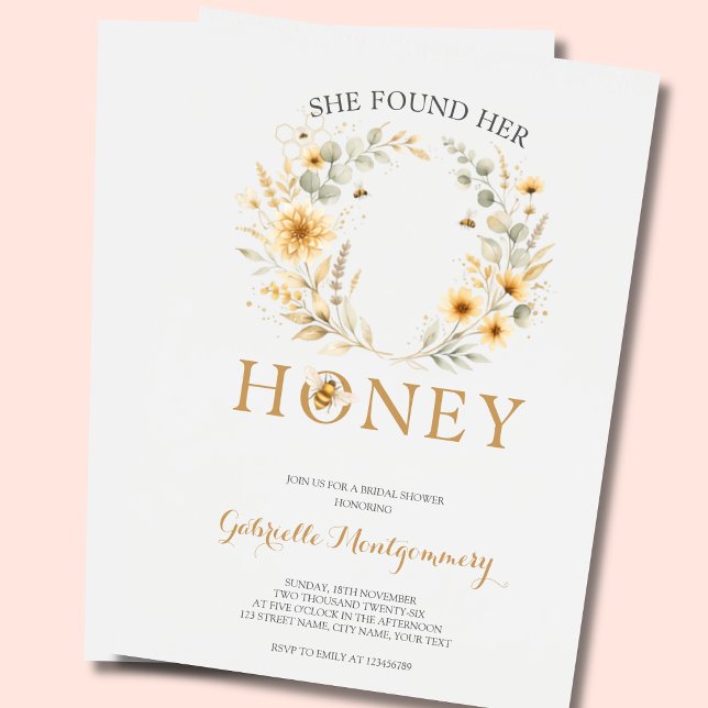 Hon Fann Sin Honey Bee Rustika Bröllopsfest  Inbjudningar (Skapare uppladdad)