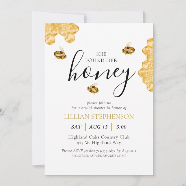 Hon Fann Sin Honey-Bi Utformade Bröllopsdusch Inbjudningar (Framsida)