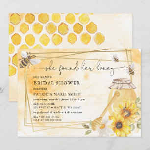 Hon Fann Sin Honey Floral Bee Bröllopsdusch Inbjudningar