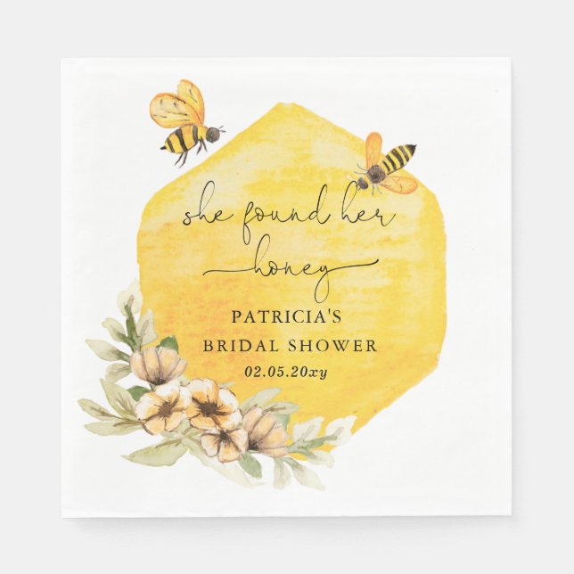 Hon Fann Sin Honey Floral Bee Bröllopsfest Pappersservett (Framsidan)
