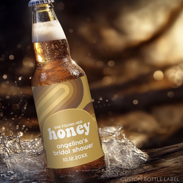 Hon Fann Sin Honung - Retro Randig Bröllopsfest Ölflaska Etikett (Custom Party Beer Label - Wedding Anniversary)