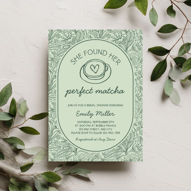Hon Fann Sin Perfekta Matcha Bröllopsdusch Inbjudningar (She Found Her Perfect Matcha Bridal Shower Invitation)