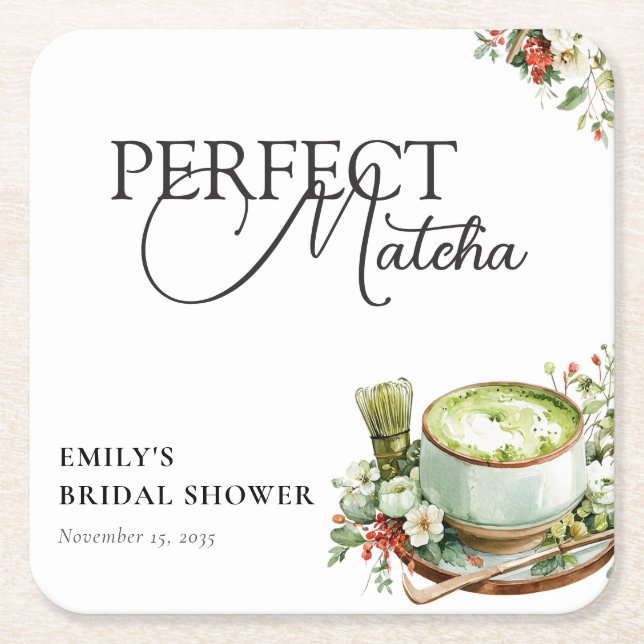 Hon Fann Sin Perfekta Matcha Bröllopsdusch Underlägg Papper Kvadrat (Framsidan)