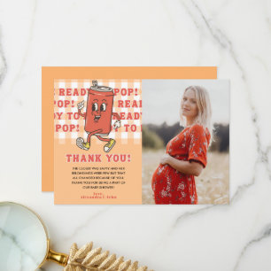 Hon Färdig Att Föda Babyfirande Orange Rutig Foto Tack Kort