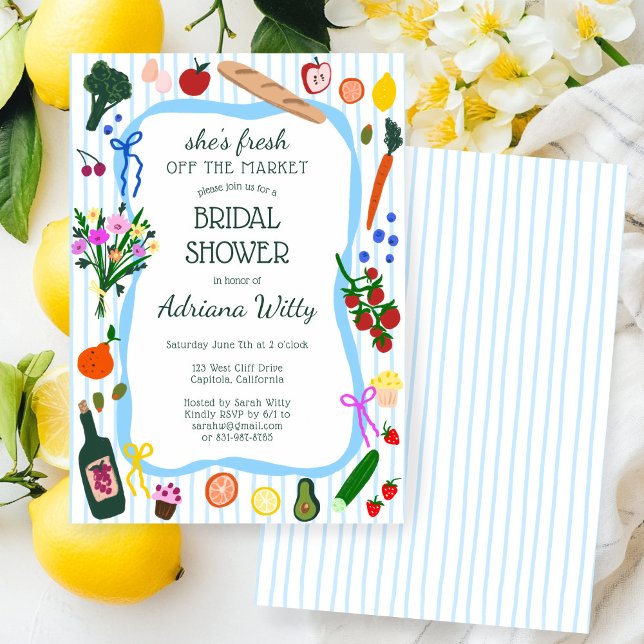 Hon Färsk Från Marknaden Anpassad Bröllopsfest Inbjudningar (She's FRESH OFF THE MARKET Cute Hand-drawn Custom Bridal Shower Invitation
)
