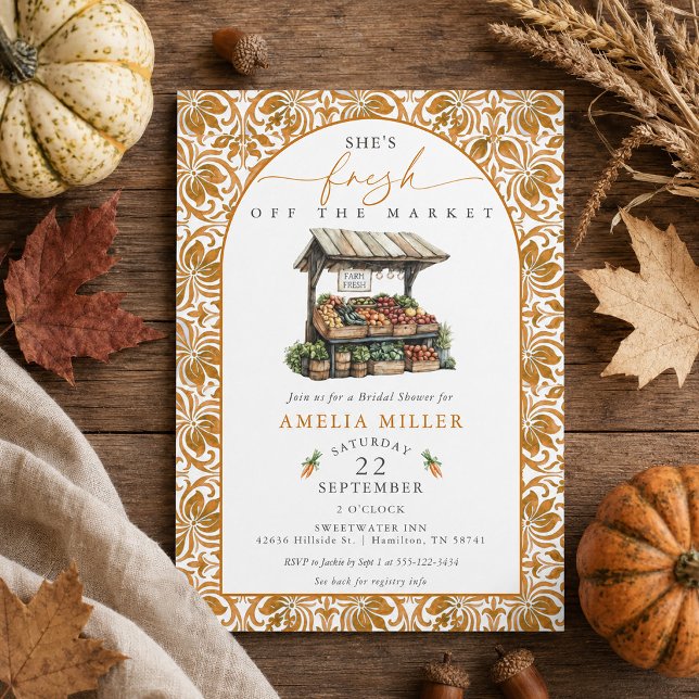 Hon Färsk från Marknaden Rost Kakel Bröllopsdusch Inbjudningar (She's Fresh off the Market Rust Tile Bridal Shower Invitation)