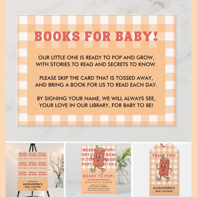 Hon Födelse Babyshower Retro Orange Gingham Tilläggskort (Skapare uppladdad)