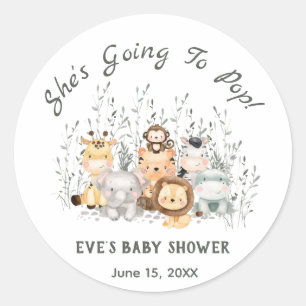 Hon går till Pop Safari Animals Baby Shower Runt Klistermärke