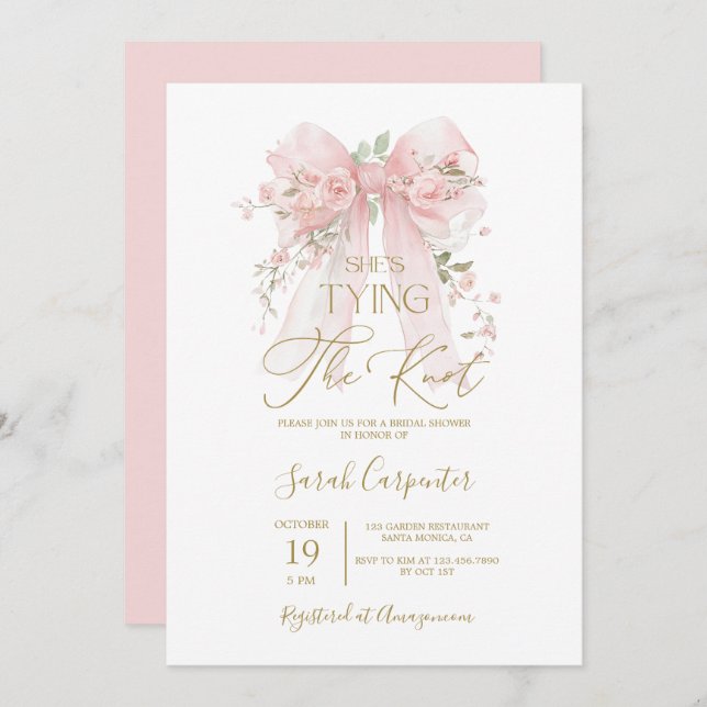 Hon Gifter sig Bow Inbjudningskort för möhippan (Fram/baksida)