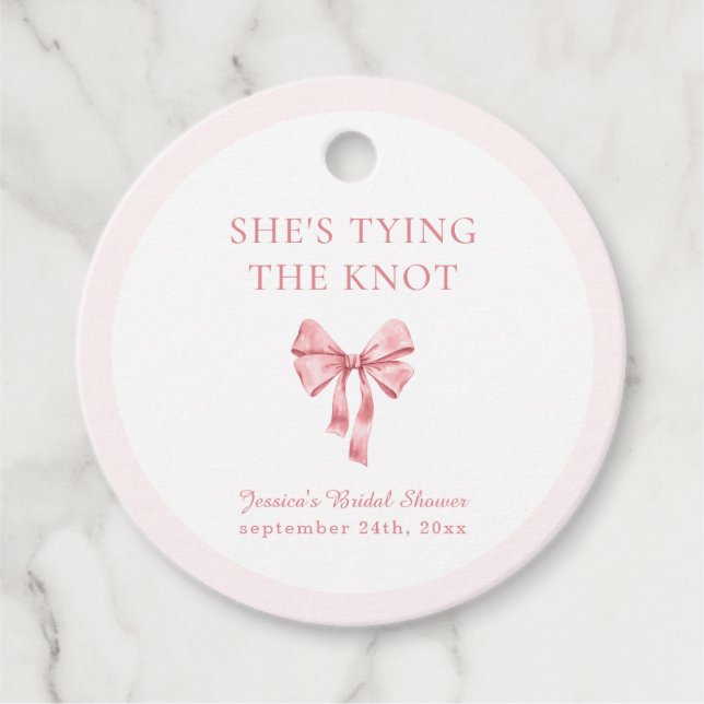 Hon Gifter sig mjuk Rosa Coquette Shower Gåvor Etiketter (Framsida)